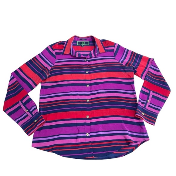 C Wonder stripped silk button down dress top size M, Red, Purple, Blue, Pink. - Picture 7 of 16